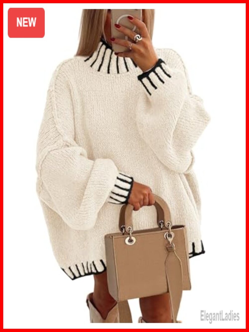 Women's Mock Neck Oversized Pullover Sweater Chunky Knit Tunic